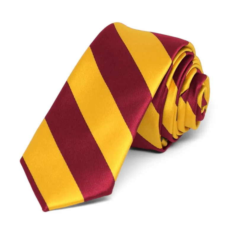 Crimson Red and Golden Yellow Striped Skinny Tie, 2" Width sold by TieMart
