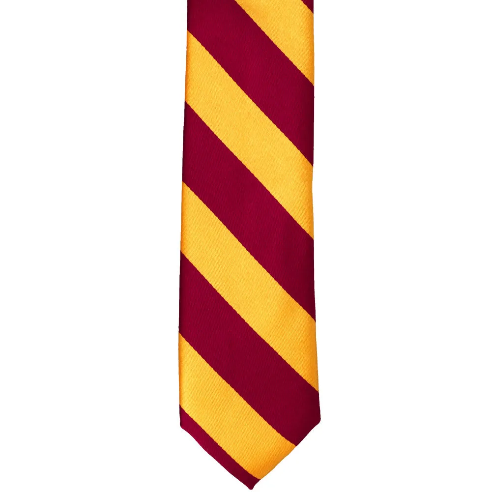 Crimson Red and Golden Yellow Striped Skinny Tie, 2" Width sold by TieMart product image thumbnail 2