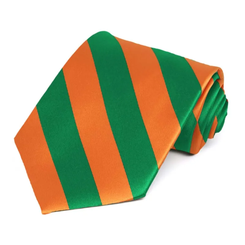 Kelly Green and Orange Striped Tie sold by TieMart