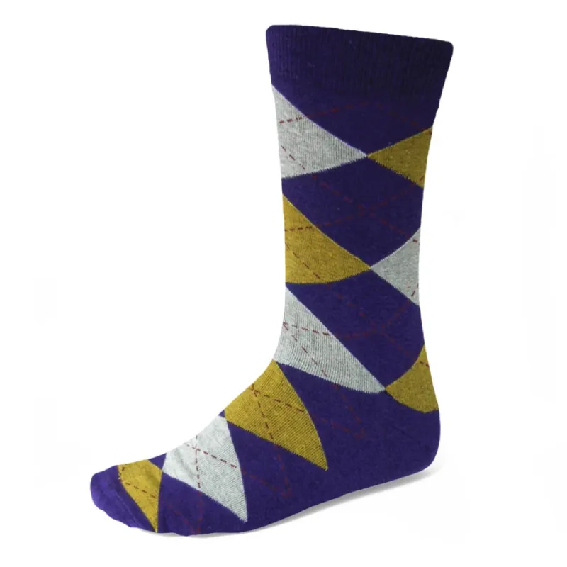 Men's Dark Purple and Gold Argyle Socks sold by TieMart