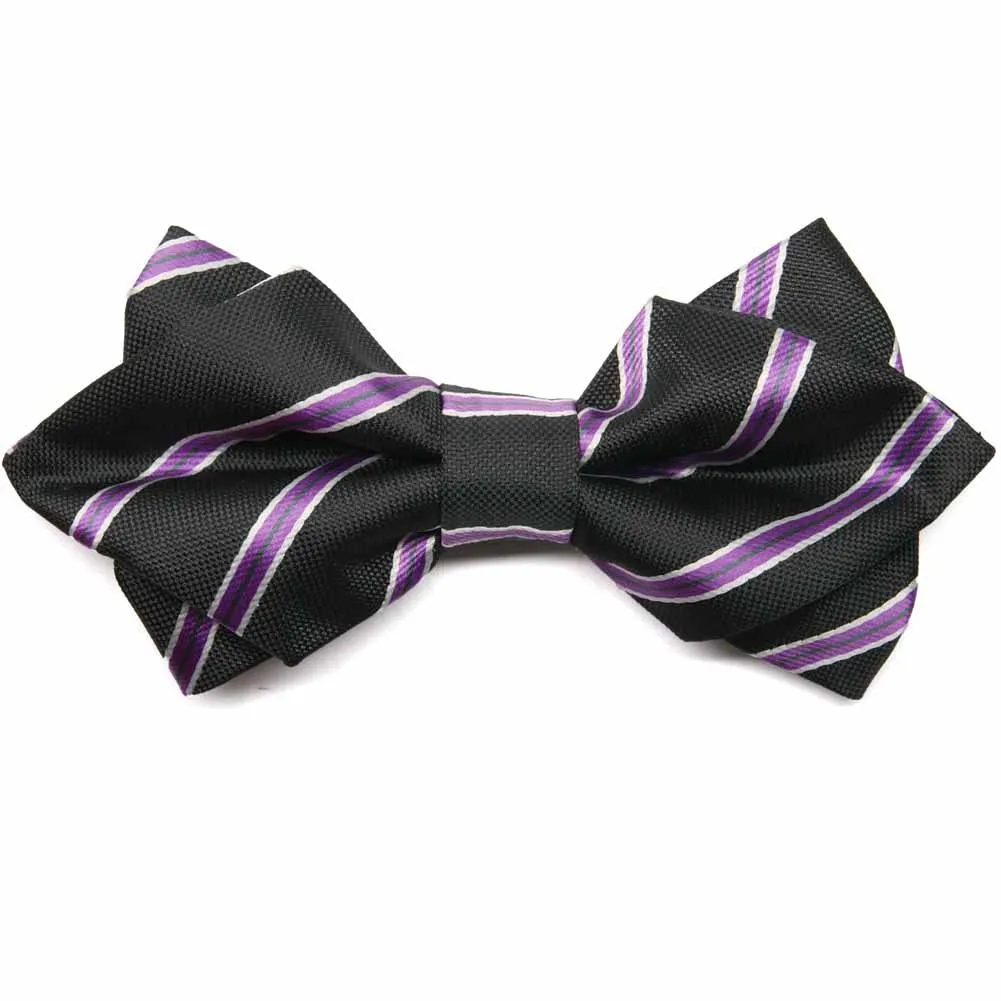 Black Melvin Striped Diamond Tip Bow Tie sold by TieMart