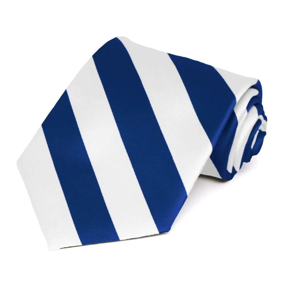 Royal Blue and White Extra Long Striped Tie sold by TieMart