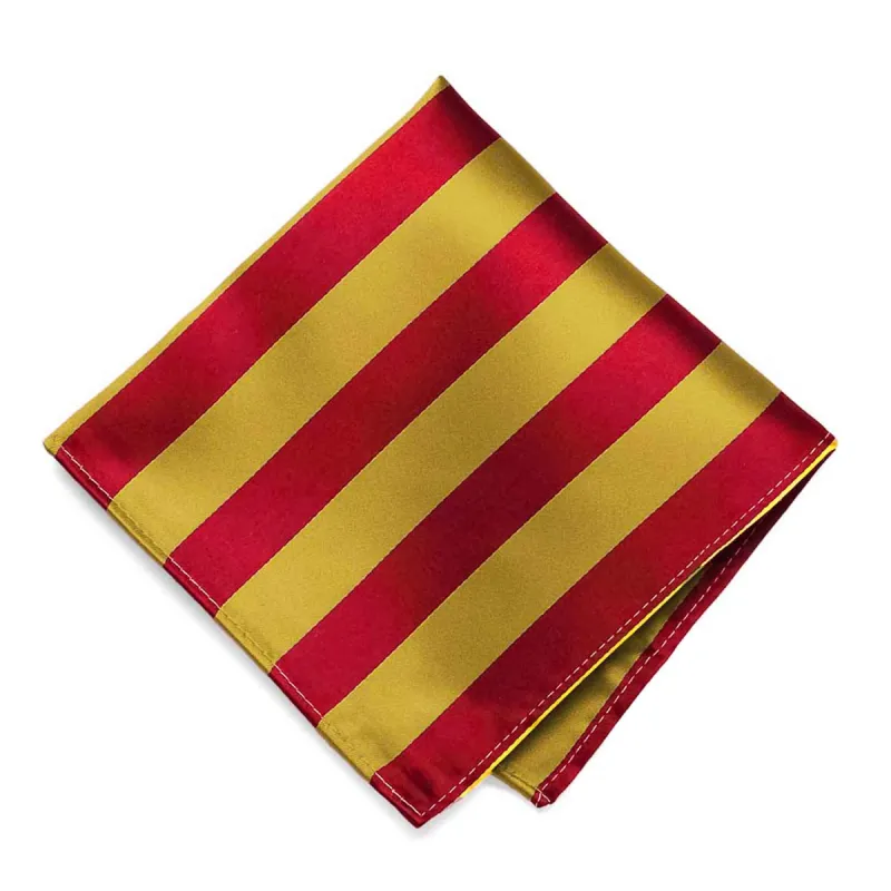 Red and Gold Striped Pocket Square sold by TieMart