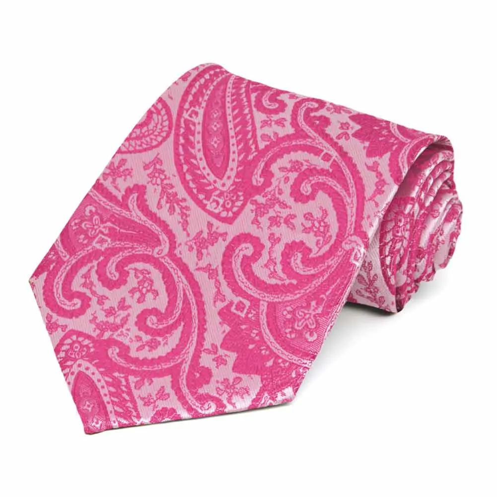 Bright Fuchsia Clara Paisley Extra Long Necktie sold by TieMart