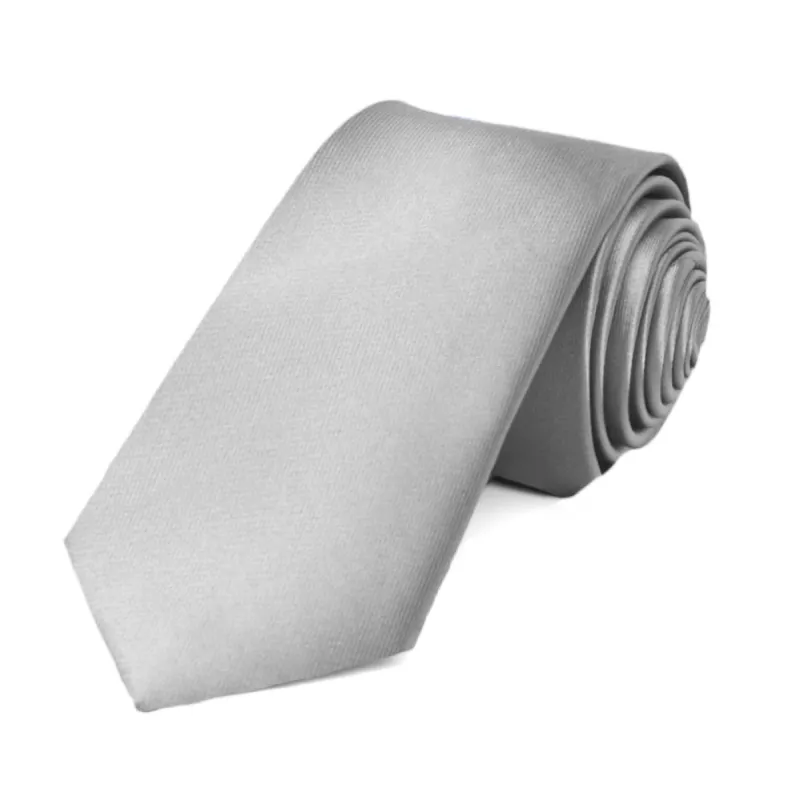 Silver Slim Solid Color Necktie, 2.5" Width sold by TieMart