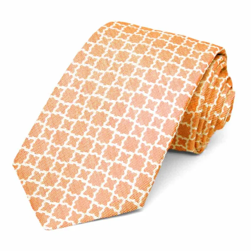 Orange Moroccan Trellis Cotton/Silk Narrow Necktie, 3" Width sold by TieMart