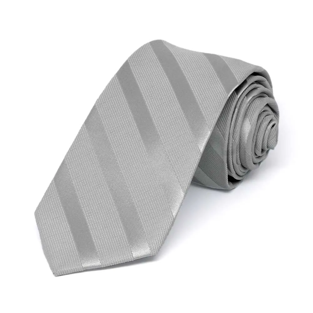Silver Elite Striped Slim Necktie, 2.5" Width sold by TieMart