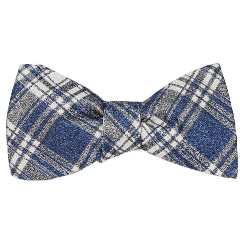 Dark Blue Chancellor Plaid Linen/Silk Self-Tie Bow Tie sold by TieMart product image thumbnail 2