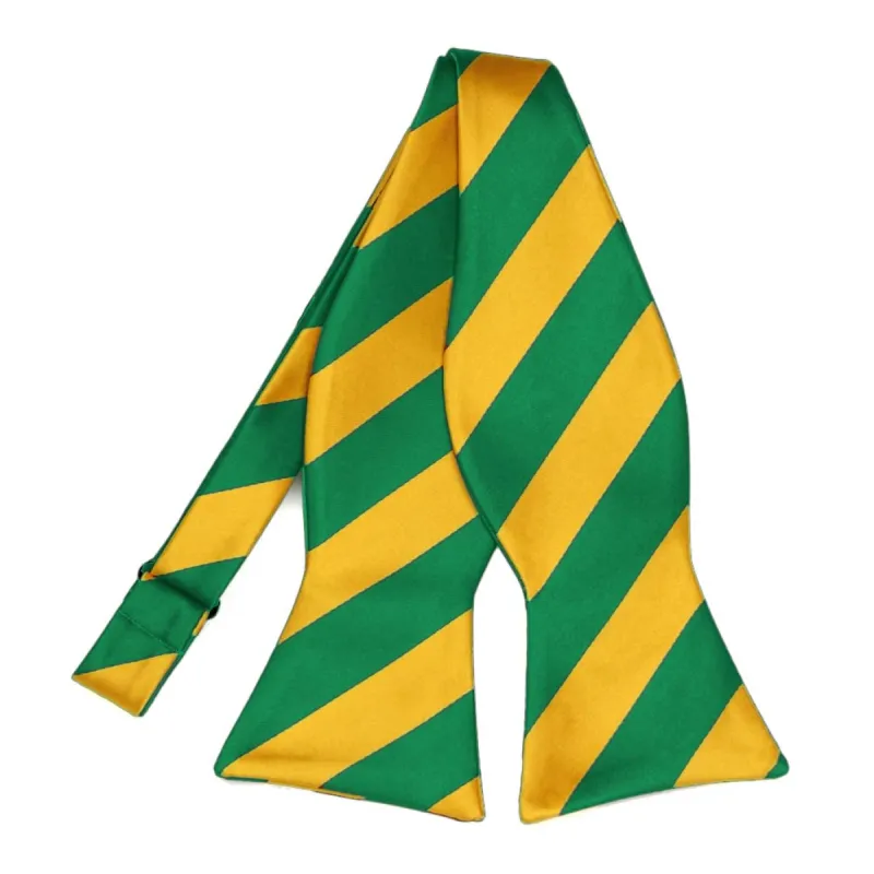Kelly Green and Golden Yellow Striped Self-Tie Bow Tie sold by TieMart