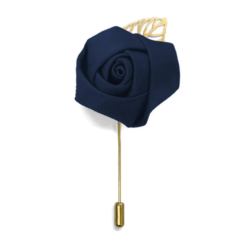 Navy Blue Premium Flower Lapel Pin sold by TieMart