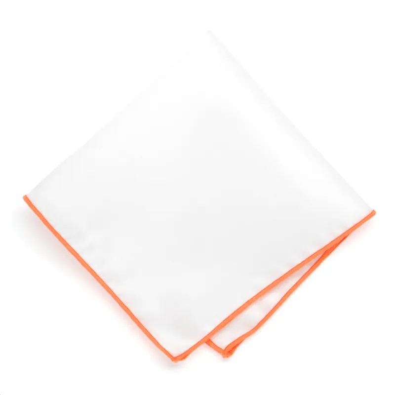 Neon Orange Tipped White Pocket Square sold by TieMart