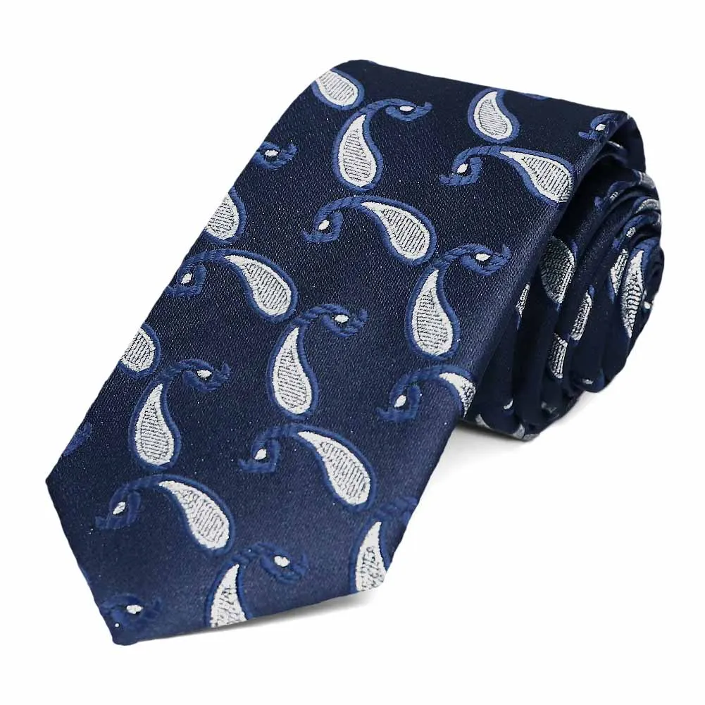 Navy Blue Fairport Paisley Slim Necktie sold by TieMart