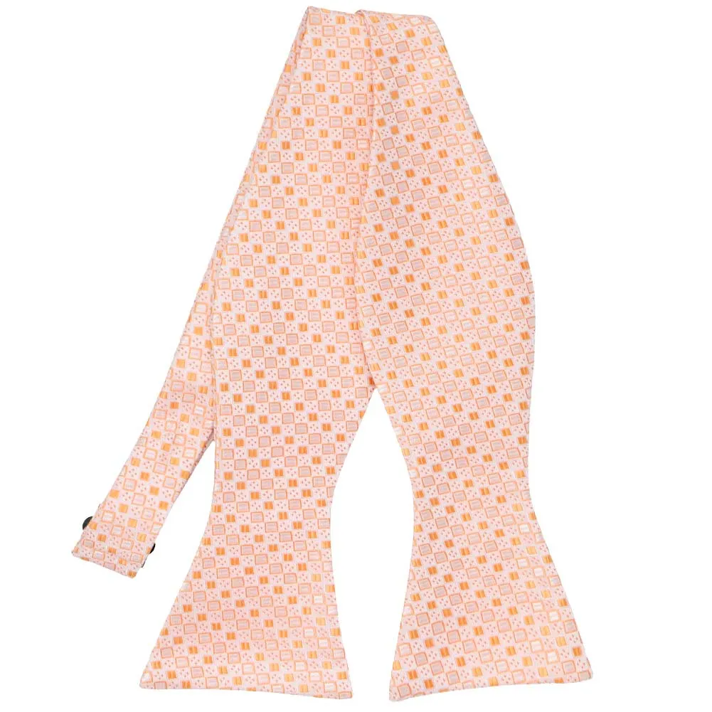 Bright Tangerine Marie Square Pattern Self-Tie Bow Tie sold by TieMart
