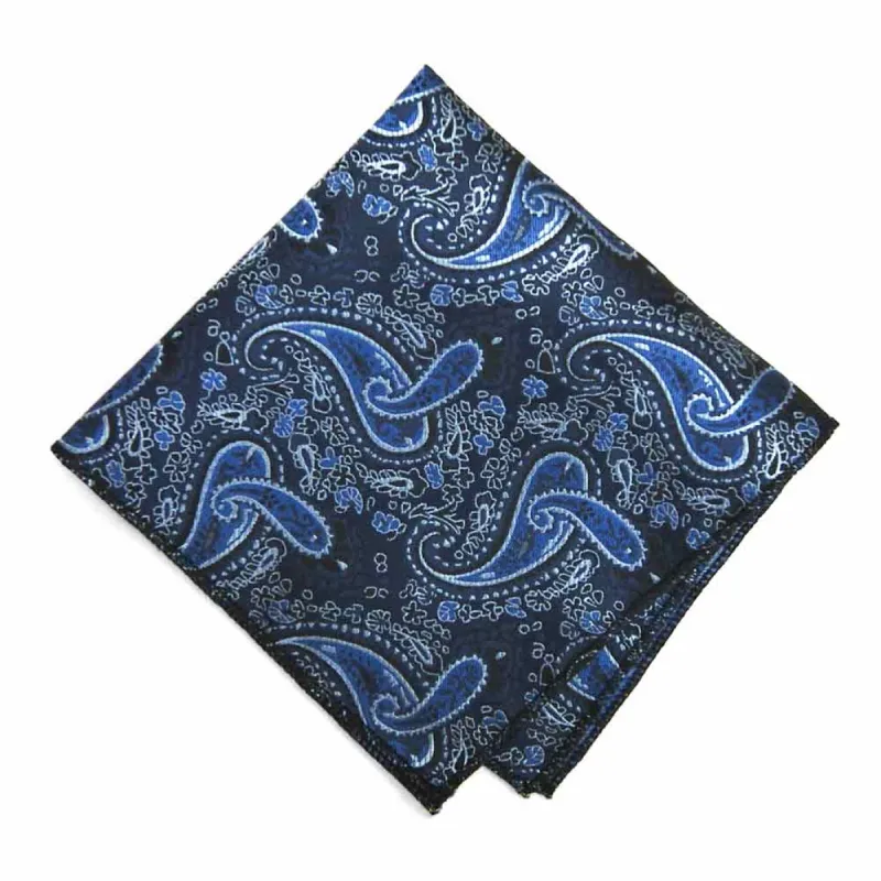 Navy Blue Spencer Paisley Pocket Square sold by TieMart