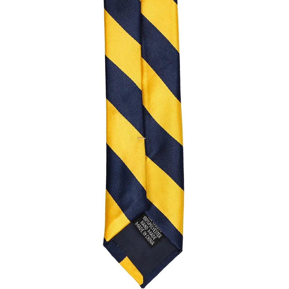 Navy Blue and Golden Yellow Striped Skinny Tie, 2" Width sold by TieMart product image thumbnail 4