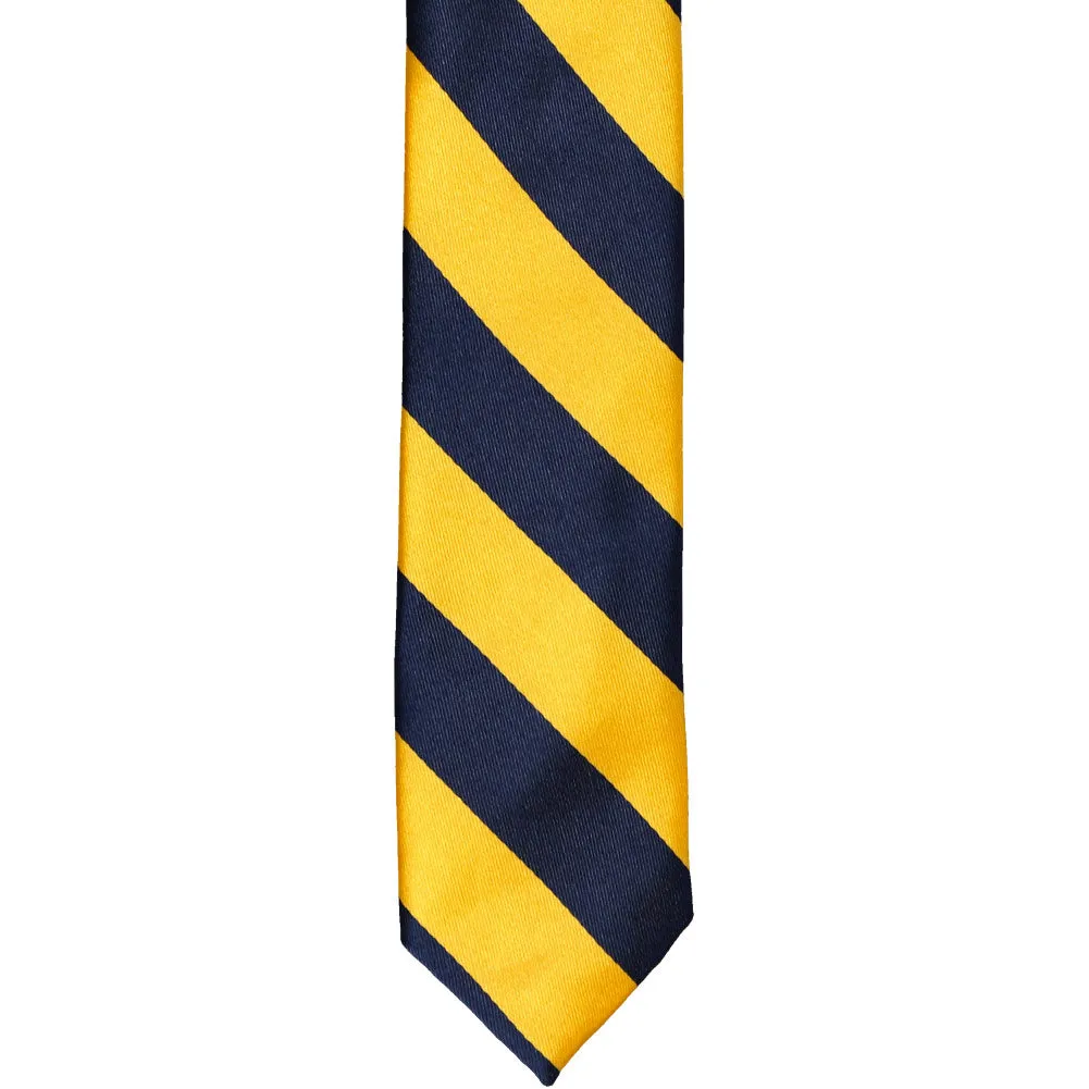 Navy Blue and Golden Yellow Striped Skinny Tie, 2" Width sold by TieMart product image thumbnail 2