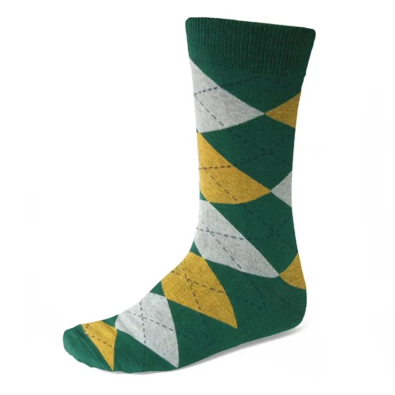 Men's Hunter Green and Gold Argyle Socks sold by TieMart