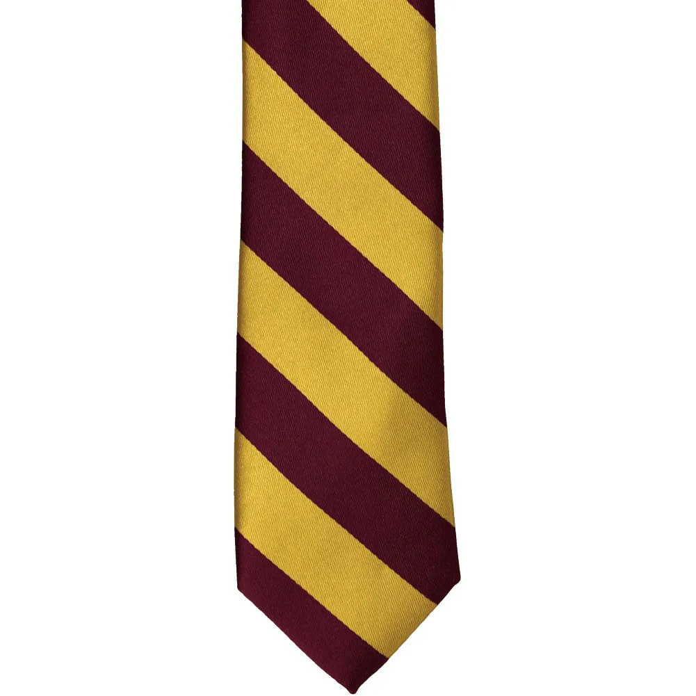 Maroon and Gold Striped Slim Tie, 2.5" Width sold by TieMart product image thumbnail 2