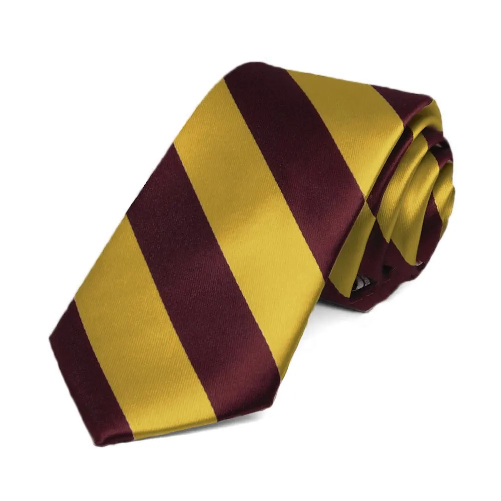 Maroon and Gold Striped Slim Tie, 2.5" Width sold by TieMart