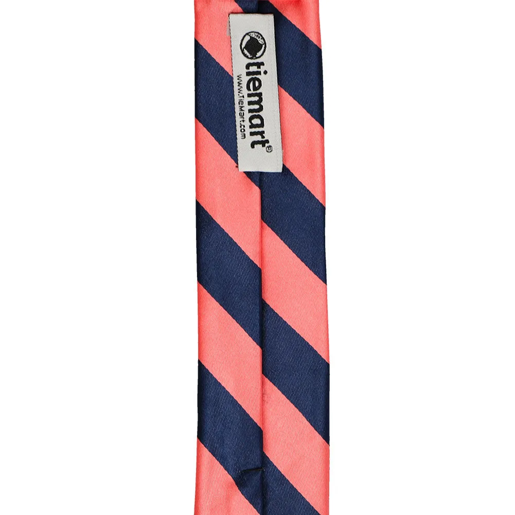 Bright Coral and Navy Blue Striped Skinny Tie, 2" Width sold by TieMart product image thumbnail 3