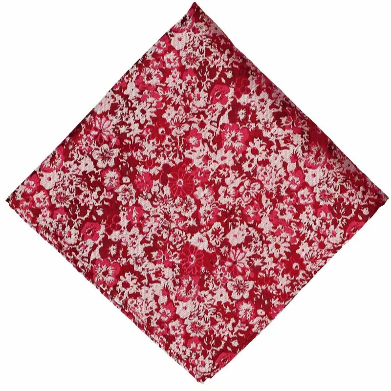 Burgundy Member Floral Silk/Viscose Pocket Square sold by TieMart