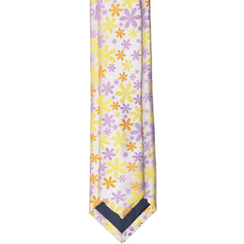 Yellow, Purple and Orange Flower Power Skinny Necktie, 2" Width sold by TieMart product image thumbnail 4