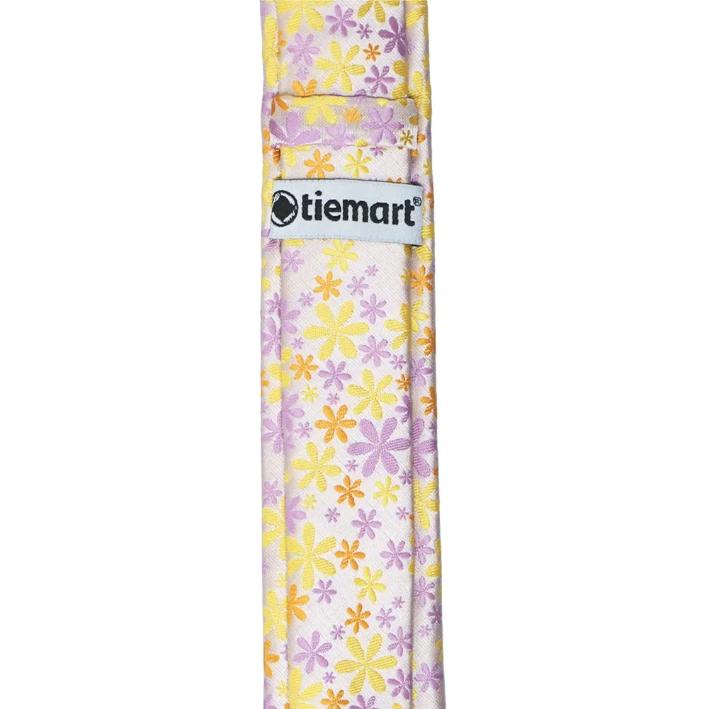 Yellow, Purple and Orange Flower Power Skinny Necktie, 2" Width sold by TieMart product image thumbnail 3
