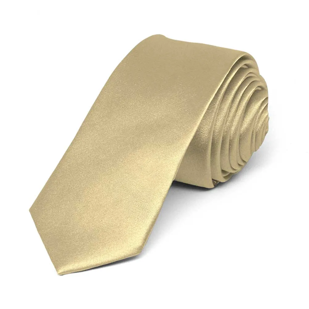 Sparkling Champagne Skinny Solid Color Necktie, 2" Width sold by TieMart