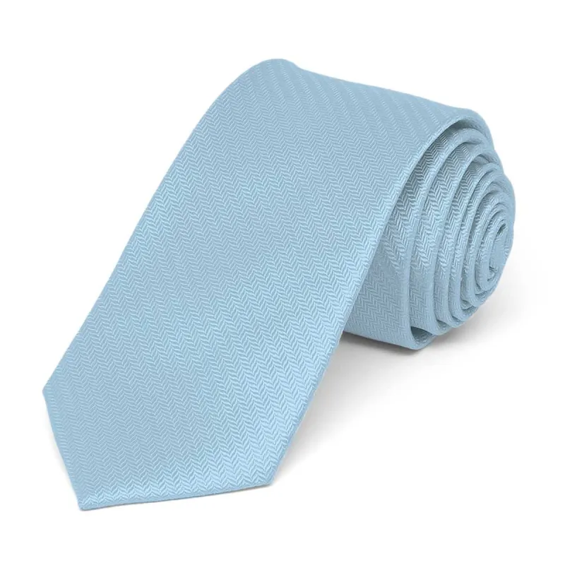 Ice Blue Herringbone Silk Slim Necktie, 2.5" Width sold by TieMart