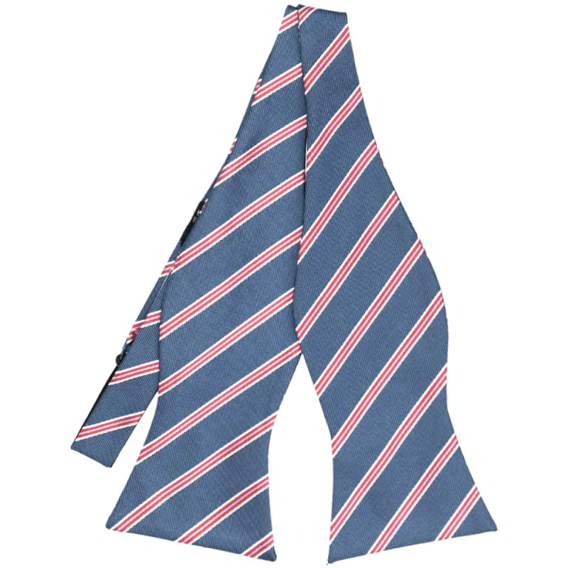 Denim Blue Melvin Striped Self-Tie Bow Tie sold by TieMart