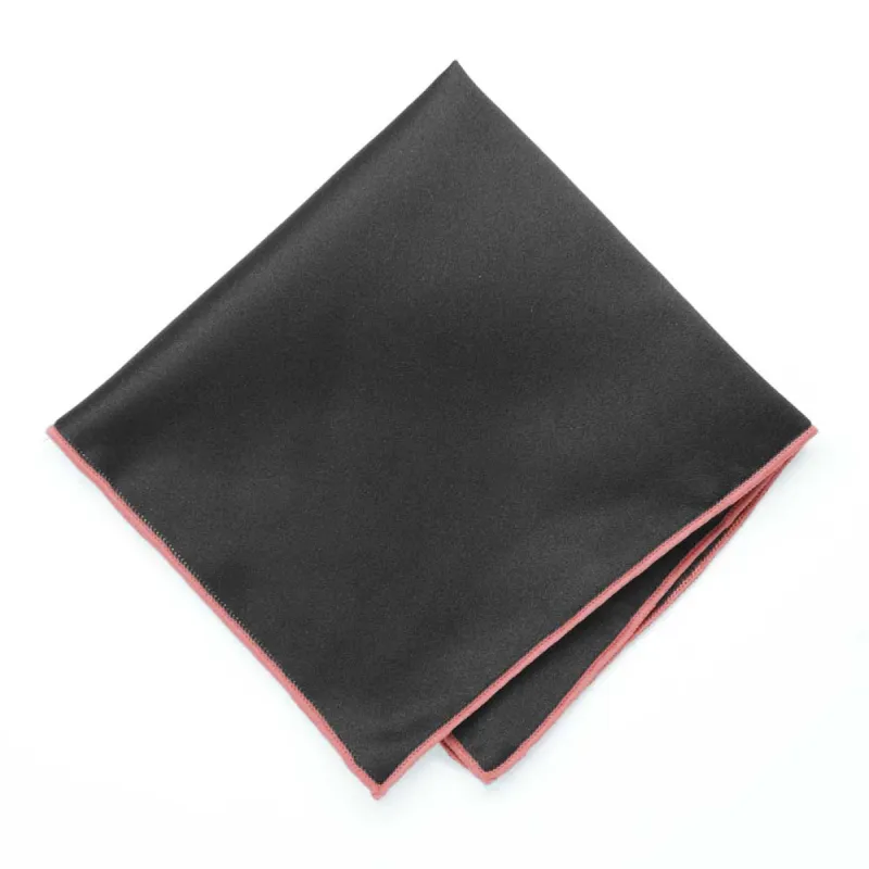 Coral Tipped Black Pocket Square sold by TieMart