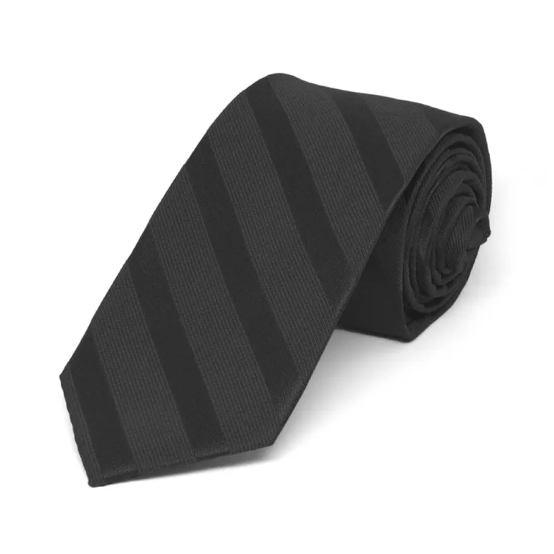 Black Elite Striped Slim Necktie, 2.5" Width sold by TieMart