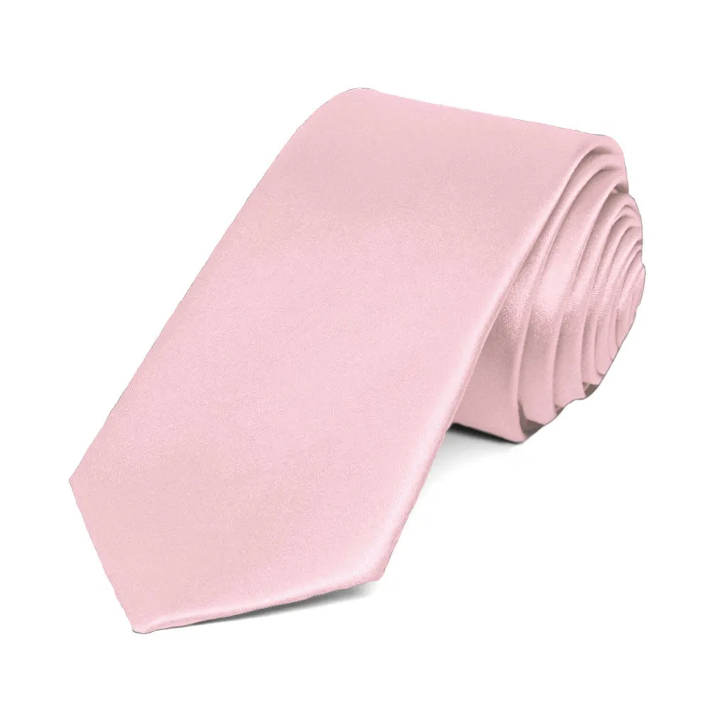 Carnation Pink Slim Solid Color Necktie, 2.5" Width sold by TieMart
