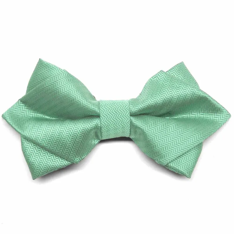 Seafoam Herringbone Diamond Tip Bow Tie sold by TieMart