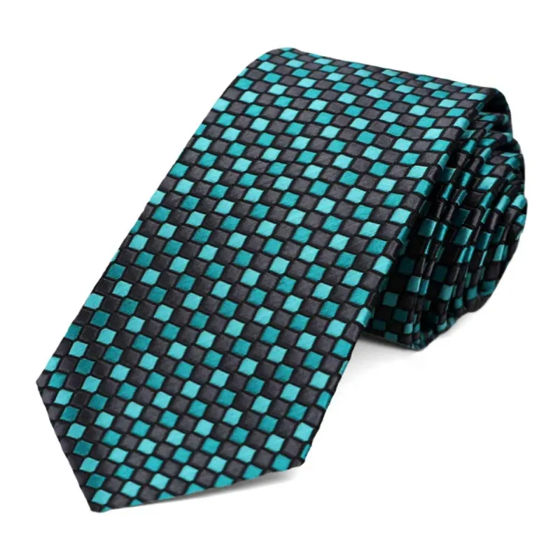 Deep Aqua Edmund Geometric Slim Necktie sold by TieMart