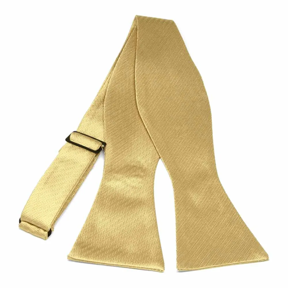 Pale Gold Herringbone Silk Self-Tie Bow Tie sold by TieMart