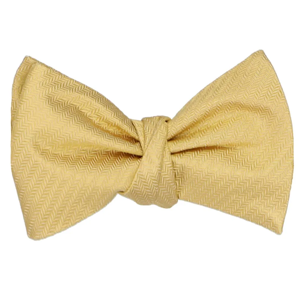 Pale Gold Herringbone Silk Self-Tie Bow Tie sold by TieMart product image thumbnail 2