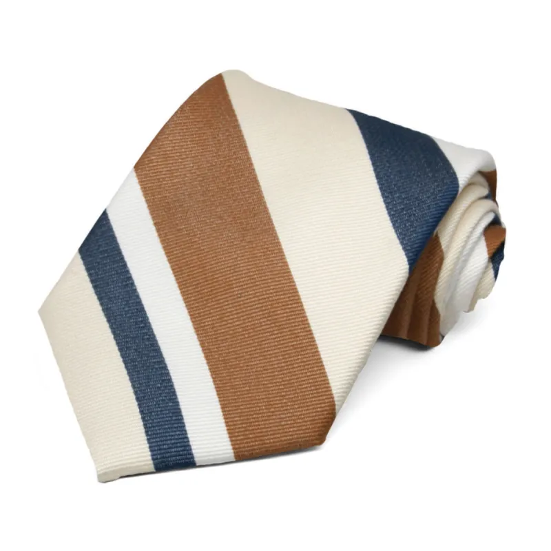 Tan and Blue Associate Striped Cotton/Silk Necktie made by TieMart