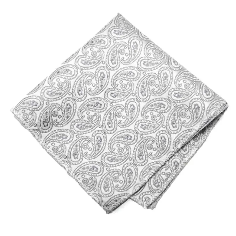 Pale Silver Darlene Paisley Pocket Square sold by TieMart