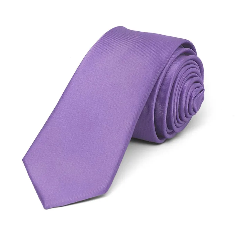 Purple Skinny Solid Color Necktie, 2" Width sold by TieMart