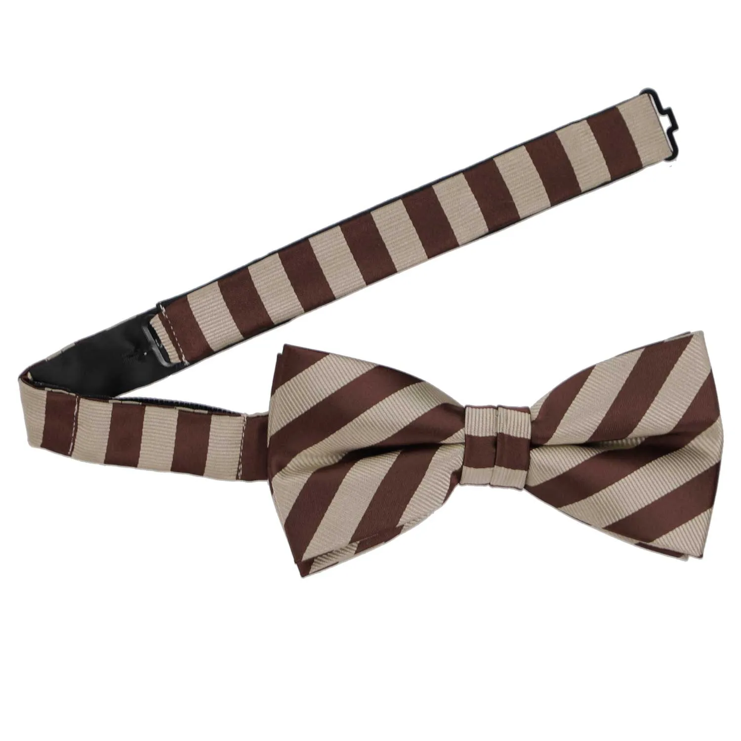 Brown and Beige Formal Striped Bow Tie sold by TieMart product image thumbnail 3