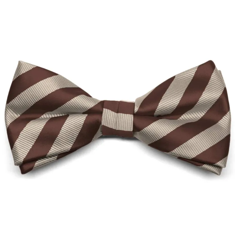 Brown and Beige Formal Striped Bow Tie sold by TieMart