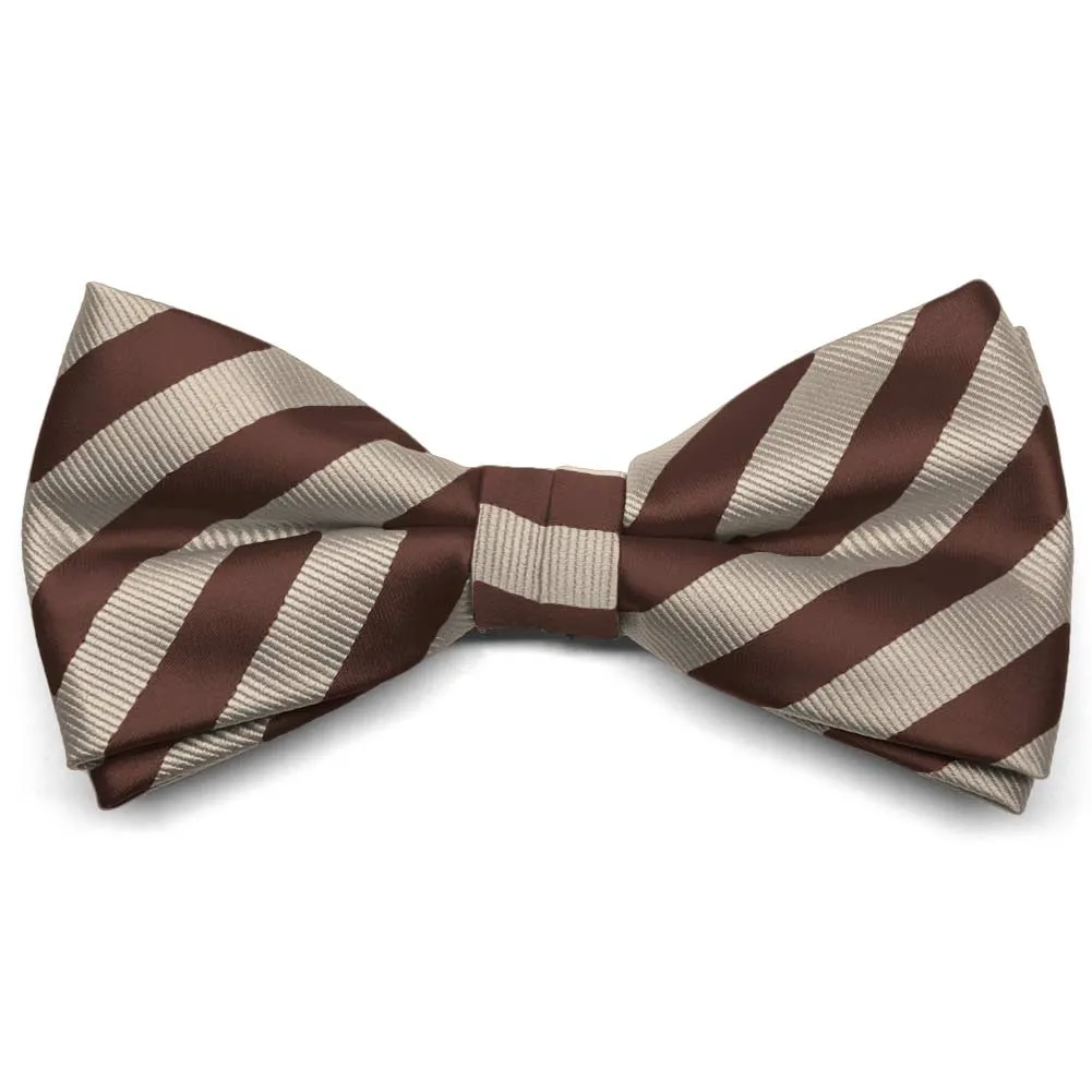 Brown and Beige Formal Striped Bow Tie sold by TieMart