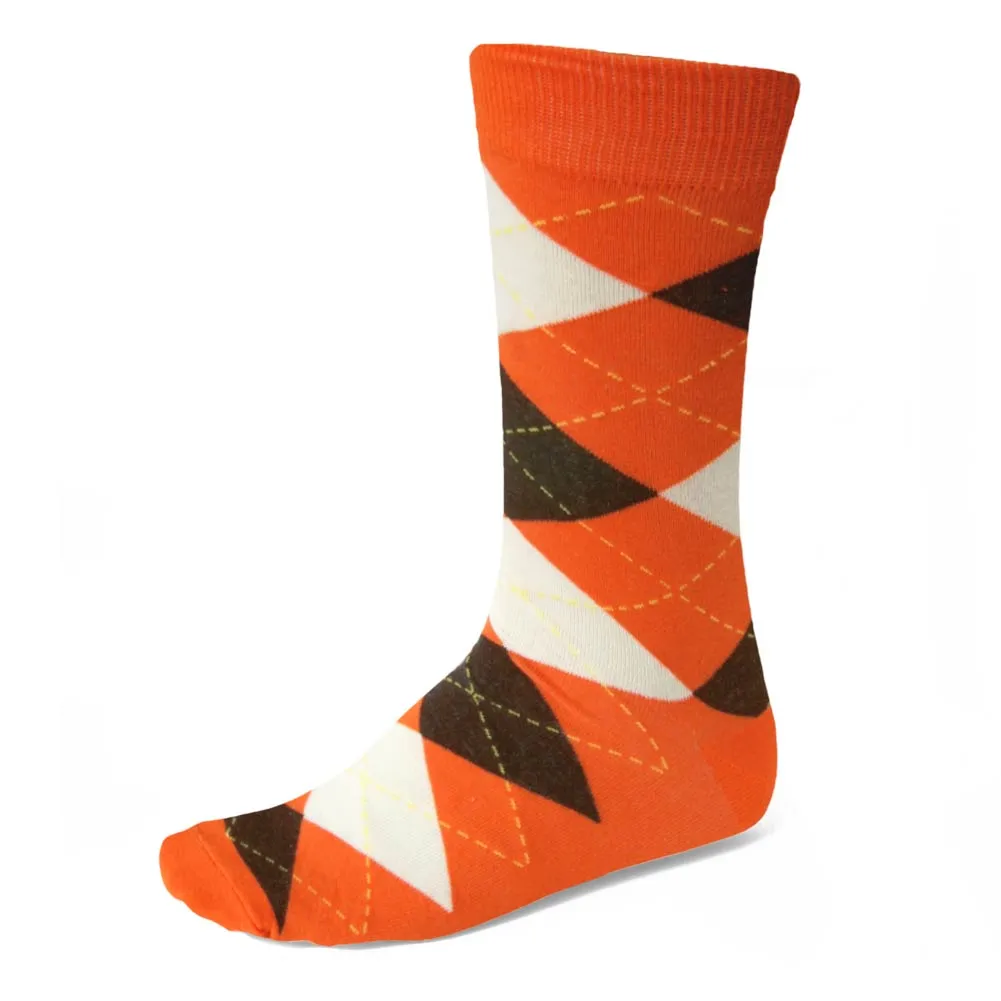 Men's Orange and Brown Argyle Socks sold by TieMart