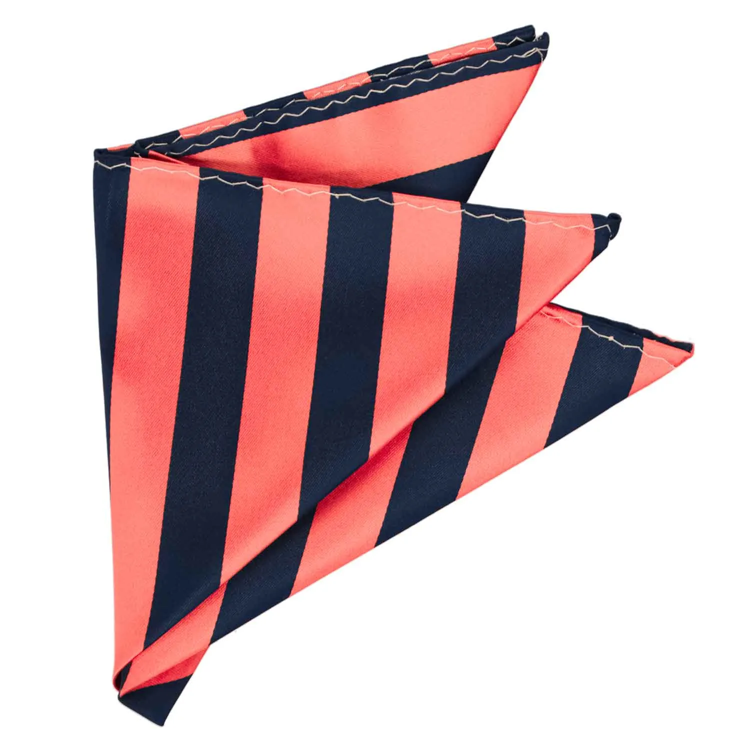 Bright Coral and Navy Blue Striped Pocket Square sold by TieMart product image thumbnail 3
