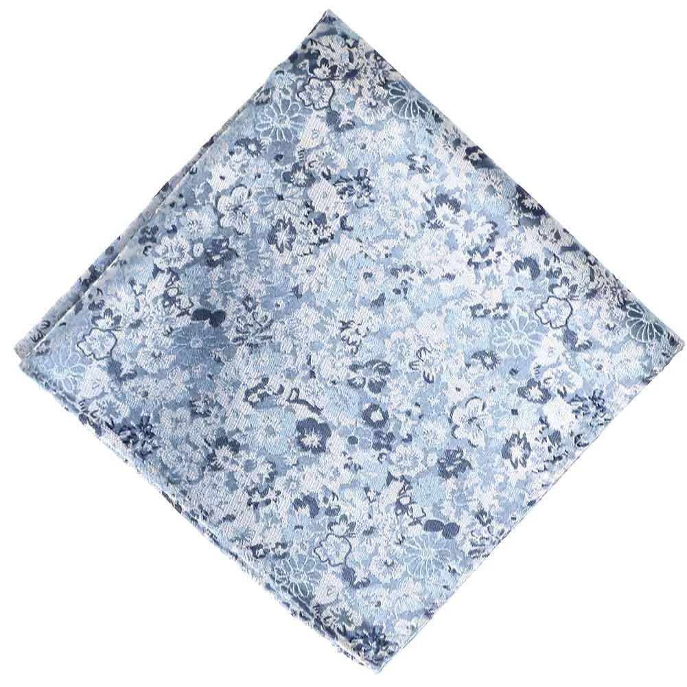 Steel Blue Member Floral Silk/Viscose Pocket Square sold by TieMart