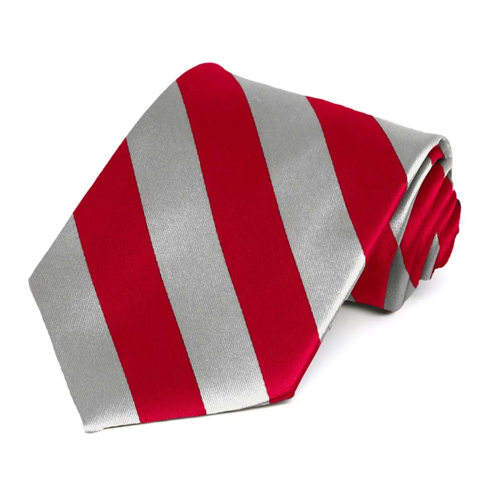 Red and Silver Extra Long Striped Tie sold by TieMart