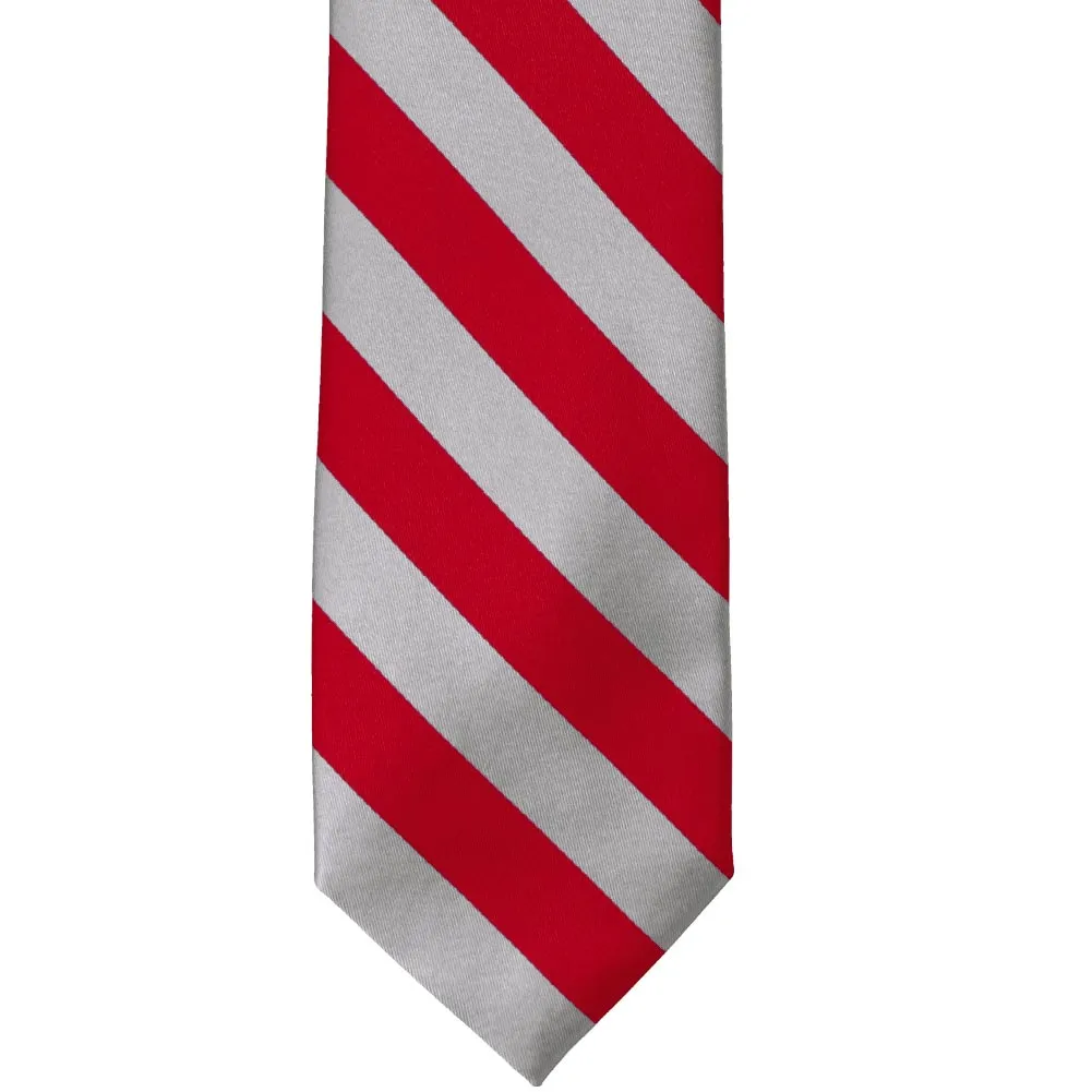 Red and Silver Extra Long Striped Tie sold by TieMart product image thumbnail 3