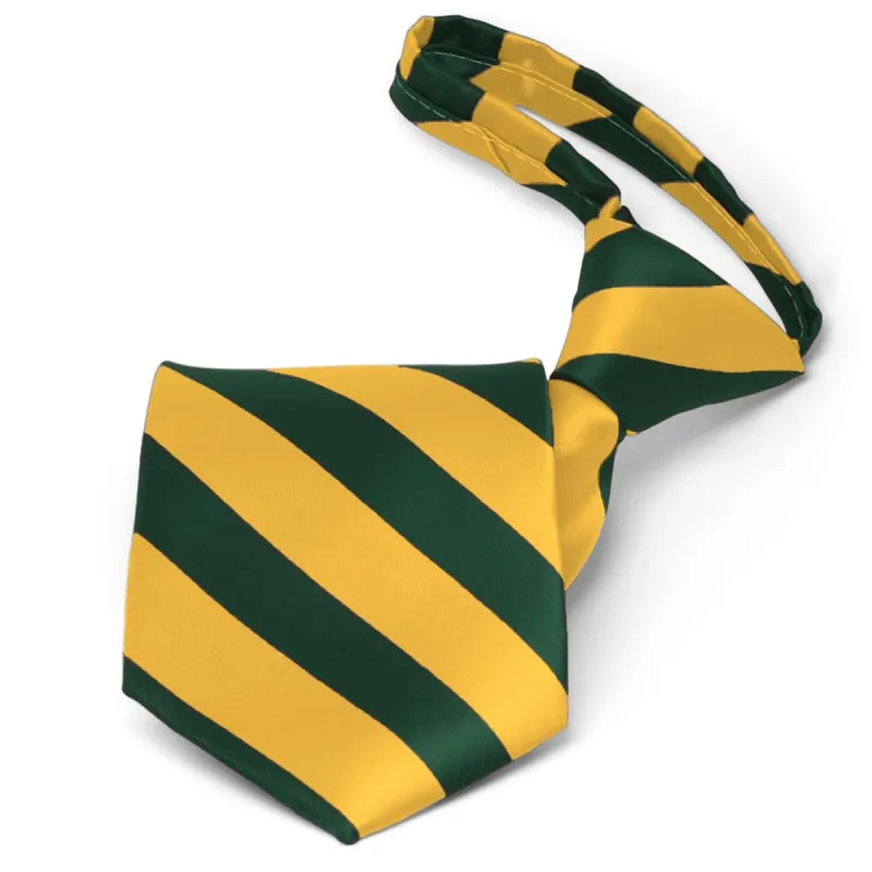 Hunter Green and Golden Yellow Striped Zipper Tie sold by TieMart