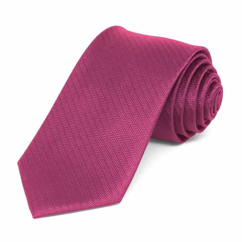 Magenta Herringbone Silk Slim Necktie, 2.5" Width sold by TieMart